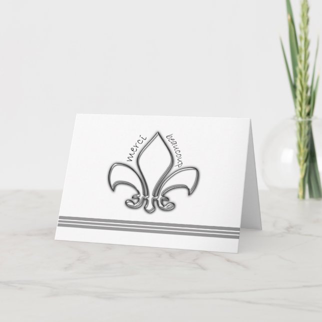 Silver Fleur de Lis Merci Thank You in French (Front)