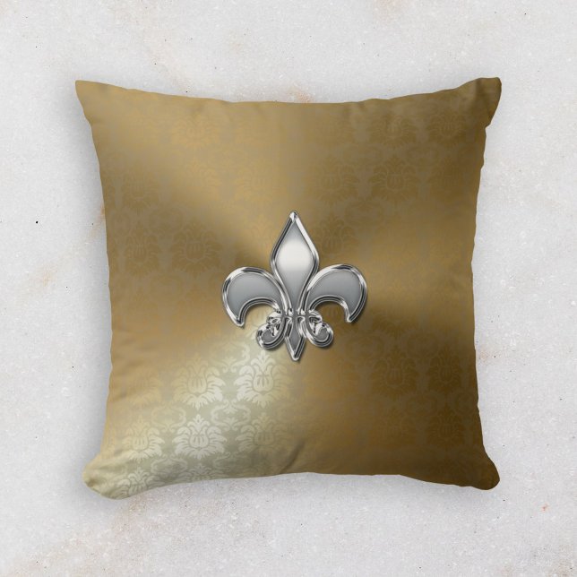 Silver Fleur-De-Lis on Gold Damask Cushion (Creator Uploaded)