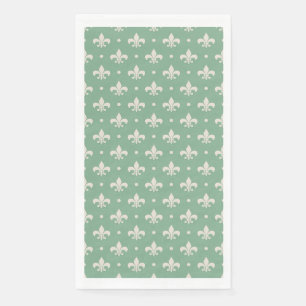 Silver Fleur De Lis pattern on green background Napkin