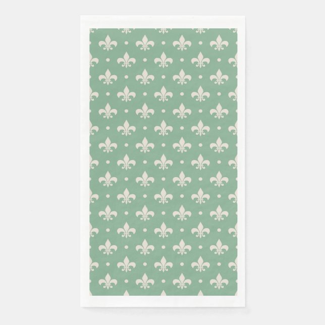 Silver Fleur De Lis pattern on green background Napkin (Front)