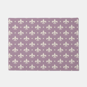 Silver Fleur De Lis pattern on purple background Doormat