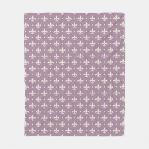 Silver Fleur De Lis pattern on purple background Fleece Blanket