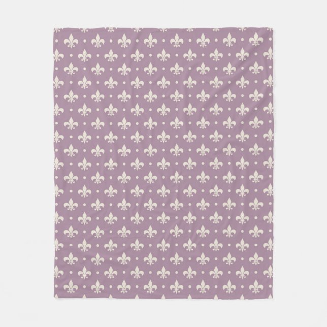 Silver Fleur De Lis pattern on purple background Fleece Blanket (Front)