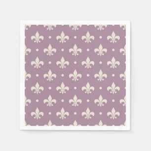 Silver Fleur De Lis pattern on purple background Napkin