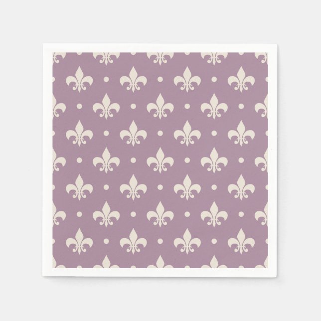 Silver Fleur De Lis pattern on purple background Napkin (Front)