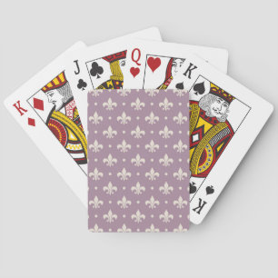 Silver Fleur De Lis pattern on purple background Playing Cards