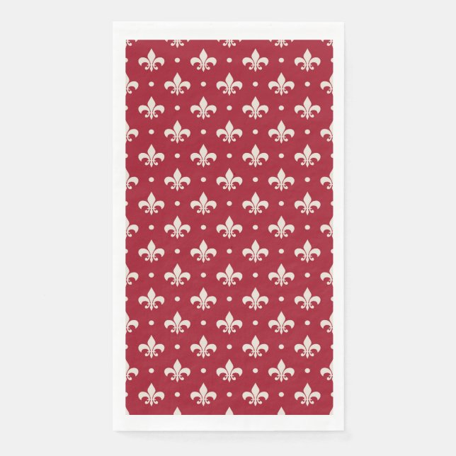 Silver Fleur De Lis pattern on red background Napkin (Front)