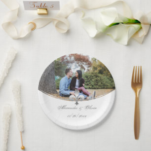 Silver Fleur de Lis Photo Wedding Paper Plate