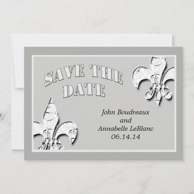 Silver Fleur de Lis Save the Date Cards (Front)