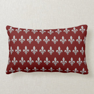 Silver Fleur de lys Floral Royal Red Lumbar Cushion