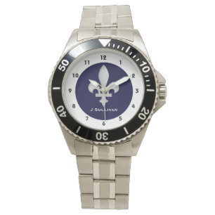 Silver Fleur-de-lys on Dark Blue on Classic Watch