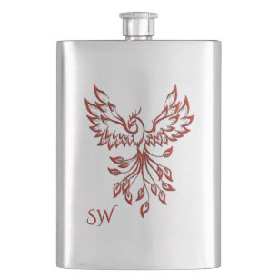 Silver Flight of A Phoenix Monogrammed Hip Flask