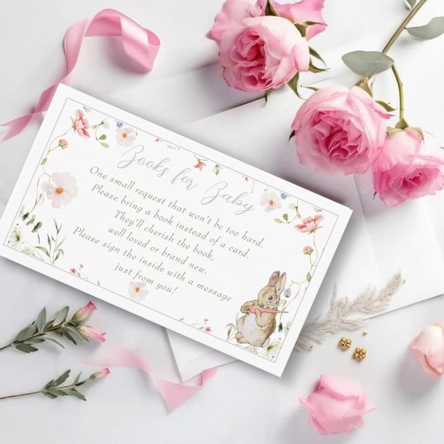 Silver Floral Baby Bunny Baby Shower Book Request Enclosure Card (Creator Uploaded)