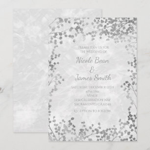 Silver Floral Berries Elegant Wedding Invitations