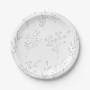 Silver Floral Boho Wedding Paper Plate