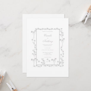 Silver Floral Border Wedding Invitation