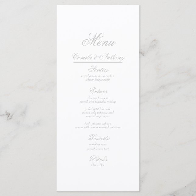 Silver Floral Border Wedding Menu (Front)