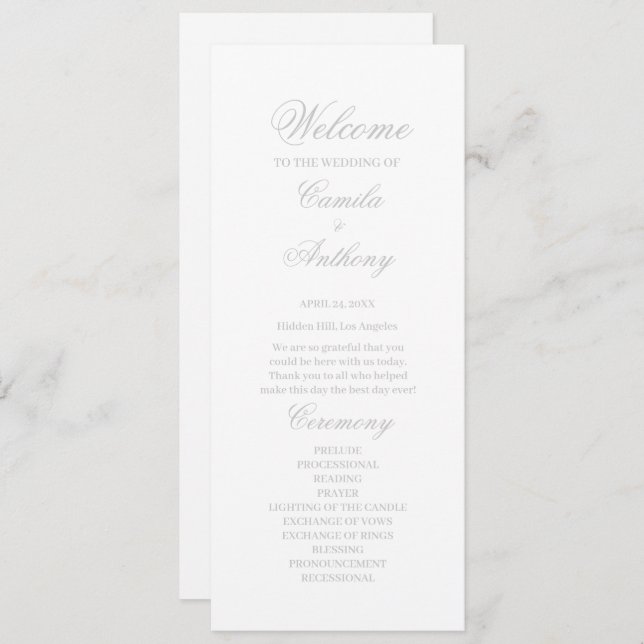 Silver Floral Border Wedding Programme (Front/Back)
