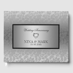 Silver Floral Damask-Anniversary Guest Book