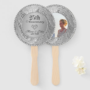 Silver Floral Damask Anniversary  Hand Fan