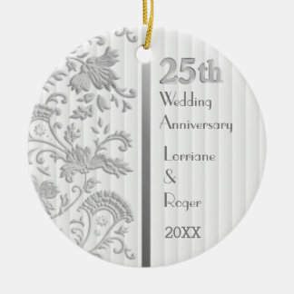 Silver Floral Elegance25th Wedding Anniversary Ceramic Tree Decoration