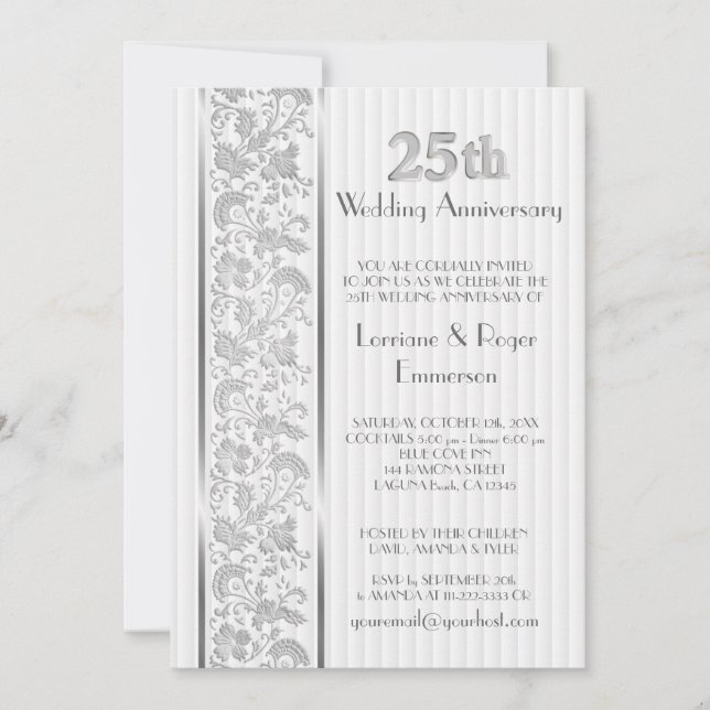 Silver Floral Elegance 25th Anniversary Invitation (Front)