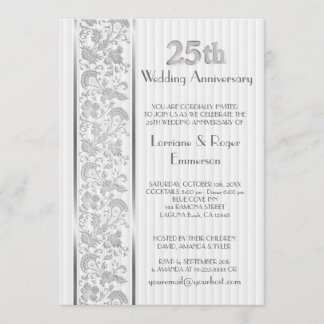 Silver Floral Elegance 25th Anniversary Invitation