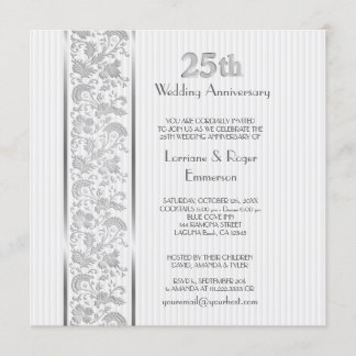 Silver Floral Elegance 25th Anniversary Invitation