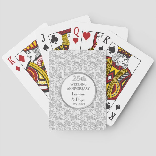 Silver Floral Elegance 25th Version 2 Anniversary Playing Cards (Back)