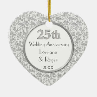 Silver Floral Elegance 25th Wedding Anniversary Ceramic Tree Decoration