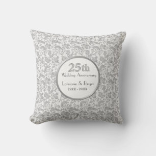 Silver Floral Elegance 25th Wedding Anniversary Cushion