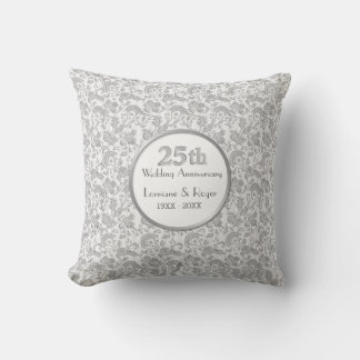 Silver Floral Elegance 25th Wedding Anniversary Cushion