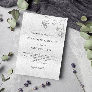 Silver floral elegant botanical luxury wedding invitation