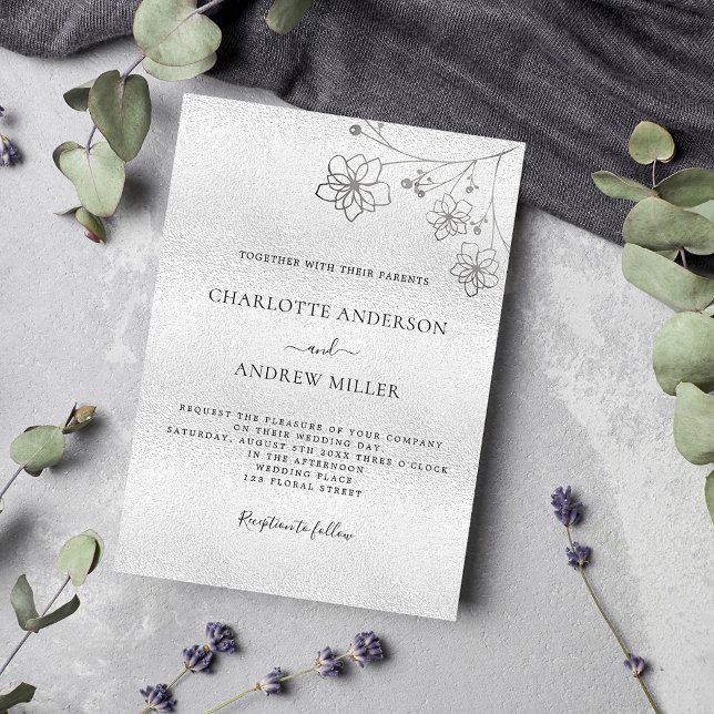 Silver floral elegant botanical wedding invitation (Creator Uploaded)