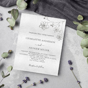 Silver floral elegant budget wedding invitation