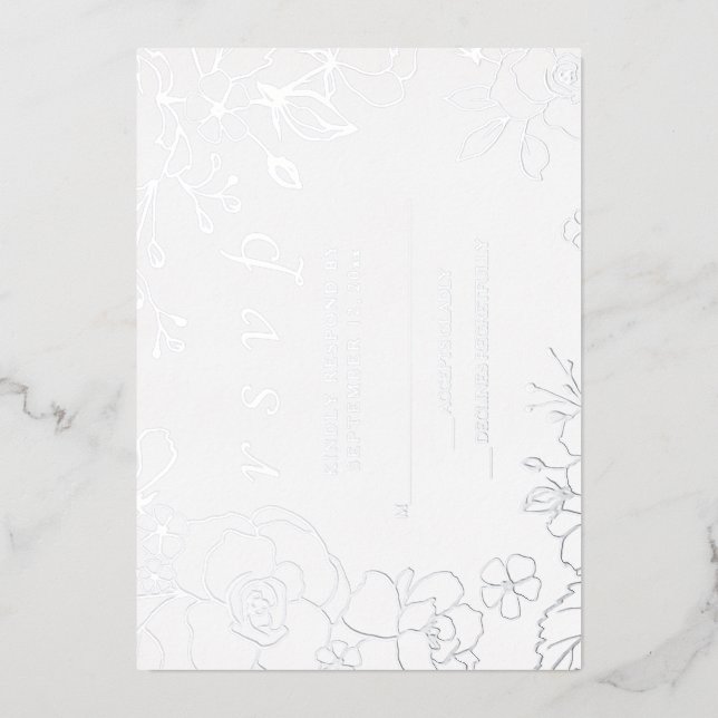 Silver Floral Elegant Wedding RSVP  (Front)