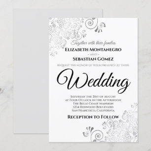 Silver Floral Filigree Elegant Chic Wedding Invitation
