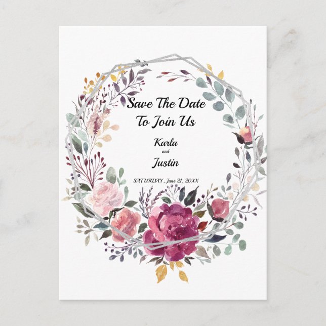 Silver Floral Frame Trending Wedding Postcard (Front)