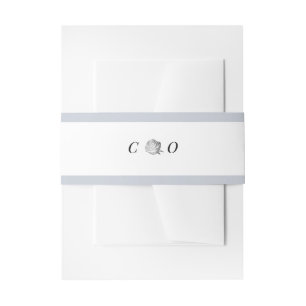 Silver floral grey monogram minimalist wedding invitation belly band