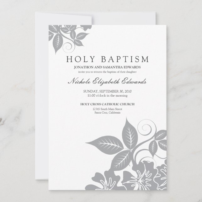 Silver Floral Holy Baptism Invitation (Front)