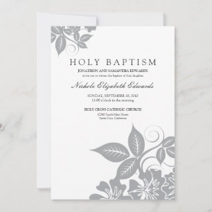 Silver Floral Holy Baptism Invitation