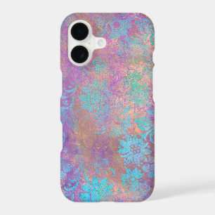 Silver Floral Hummingbird Pattern on Blue Monogram