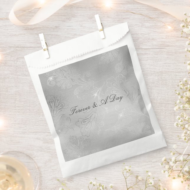 Silver Floral Lace Wedding Favour Bags (Clipped)