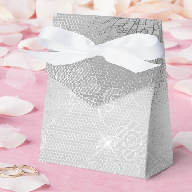 Silver Floral Lace Wedding Favour Box (Wedding)