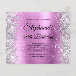 Silver Floral Lavender Glam Monogram 40th Birthday Flyer