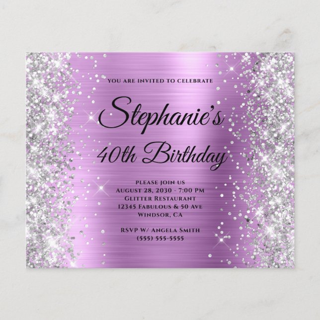 Silver Floral Lavender Glam Monogram 40th Birthday Flyer (Front)