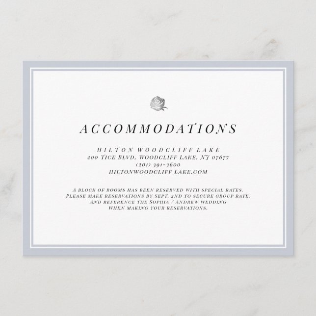Silver floral minimalist wedding accommodations enclosure card (Front)