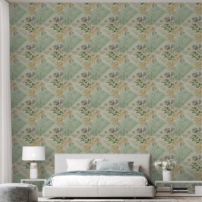 Silver Floral Motif Design Wallpaper (Bedroom)