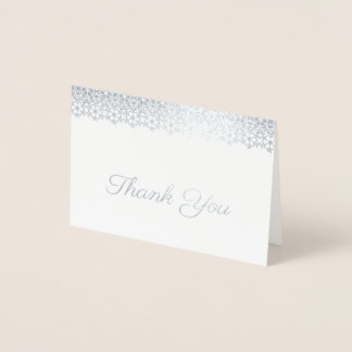 Silver Floral Snowflake Scallop Thank You Foil Card
