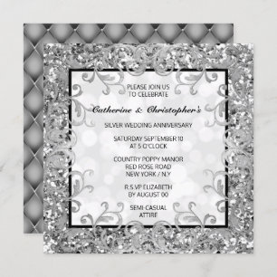 Silver floral swirl glitter quatrefoil DIY photo Invitation